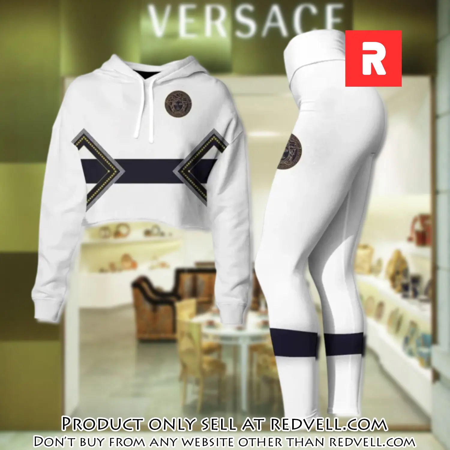 Versace white luxury brand clothes leggings and crop top set for women rv4502930